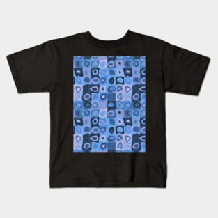 Midnight Swim  - Retro Geometric Wobbly Square Grid Pattern Kids T-Shirt